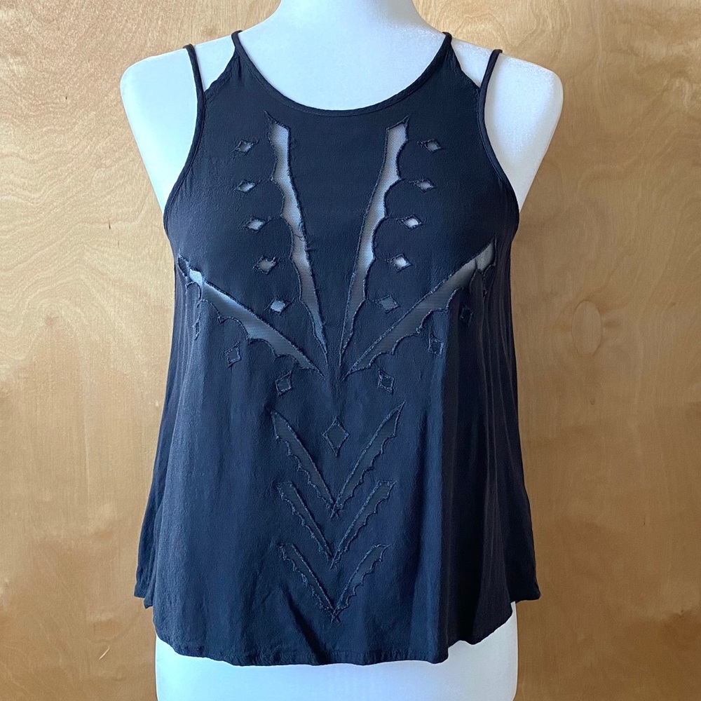 AKIRA High Scoop Neck Tank with Mesh Cutouts